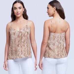 L’agence Jane Brown Silk Snake Print Spaghetti Strap Top Women’s Large NWOT